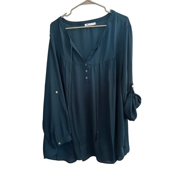 DR2 Teal Peasant Blouse Women’s Size 3X Boho Tassel Tie Long Sleeve Top - Picture 3 of 8